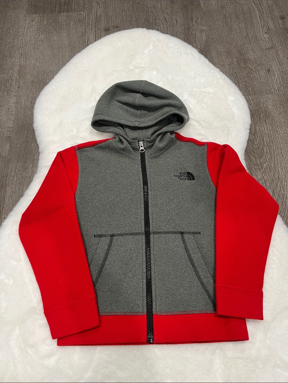 The North Face Kids Hooded Zip Sweatshirt in Gray and Red